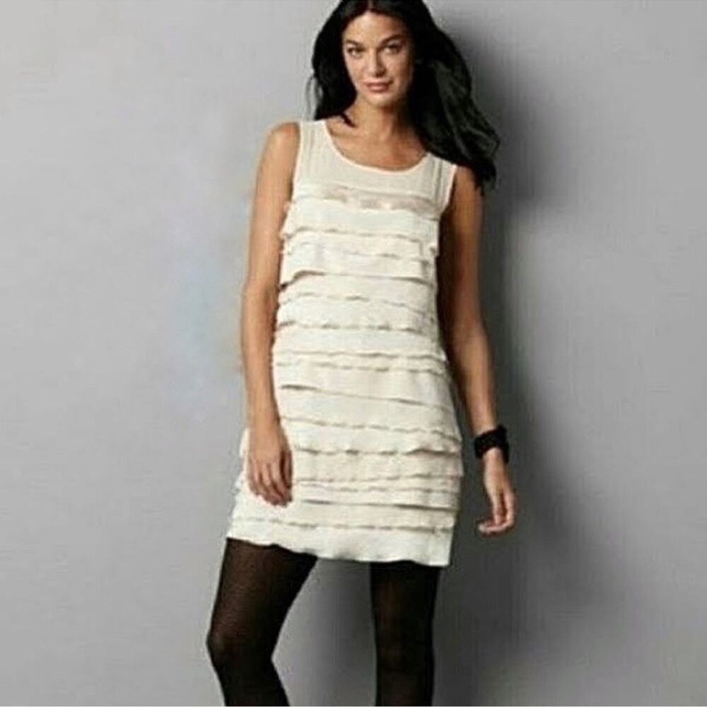 LOFT Cream Ruffled Tiered Sheath Dress - Picture 7 of 7